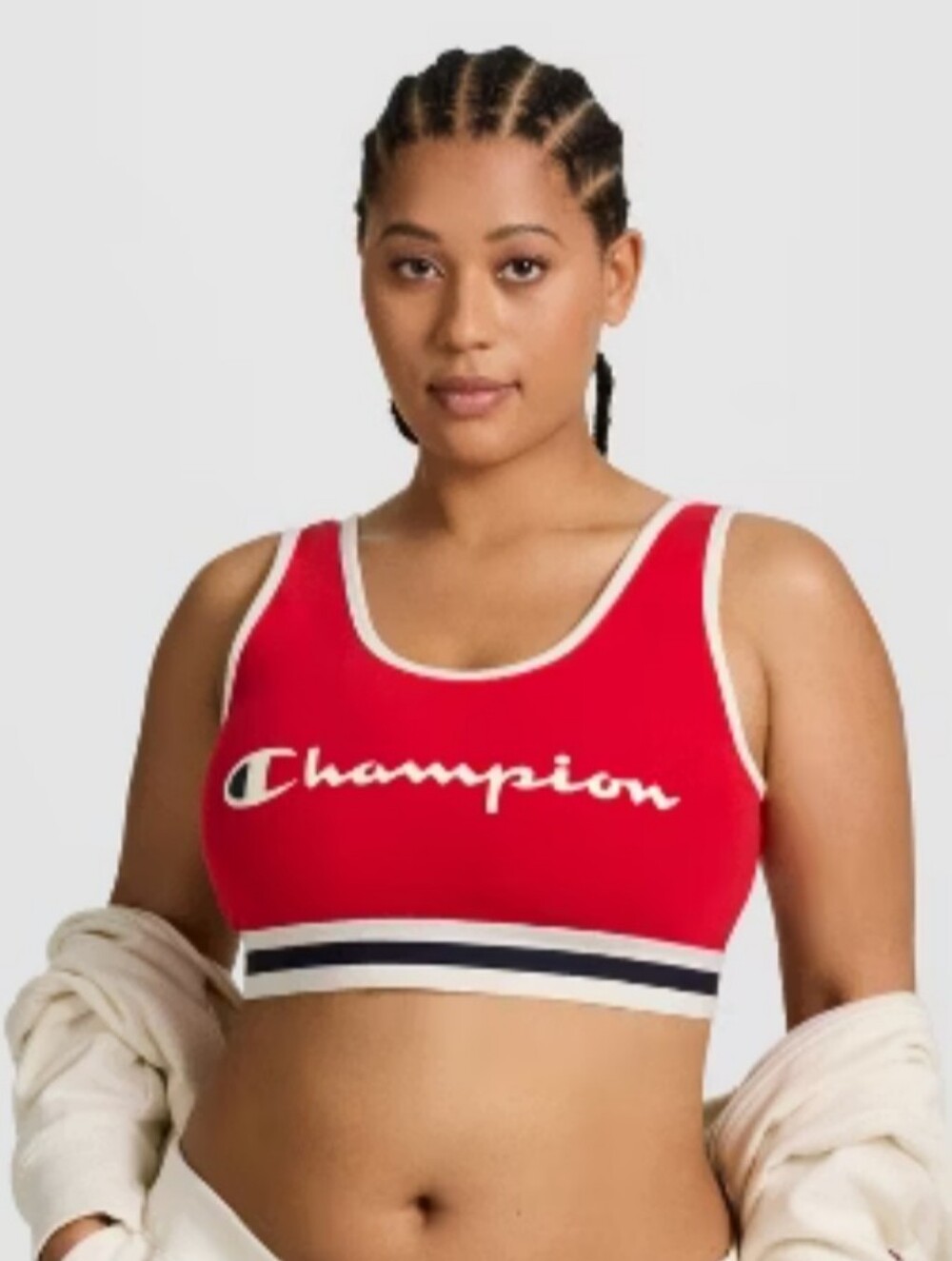 Champion Iconic bra top Women's 2X white trim striped elastic Casual